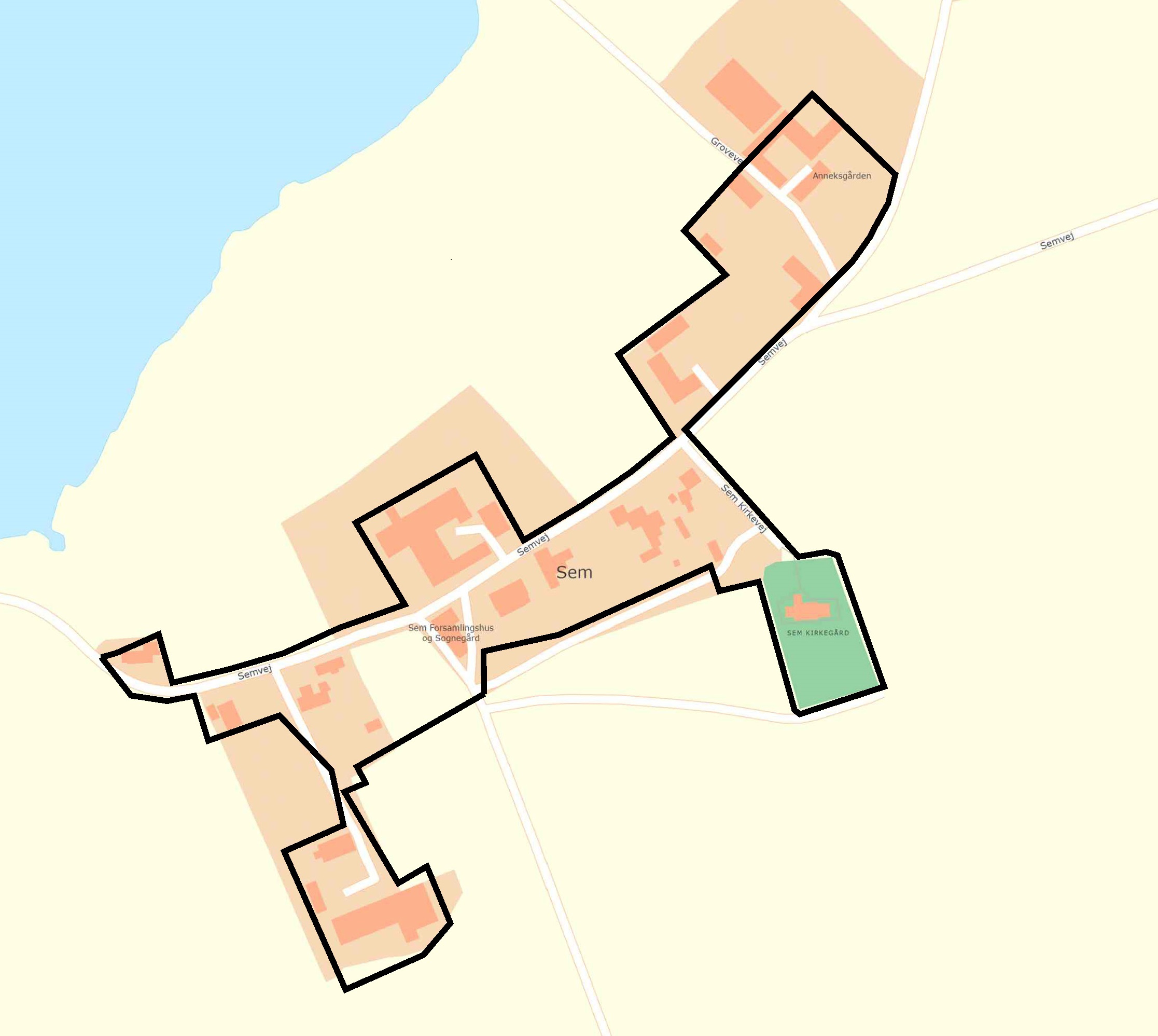 Projektområde spildevandskloakering Semvej og Grovevej Sem