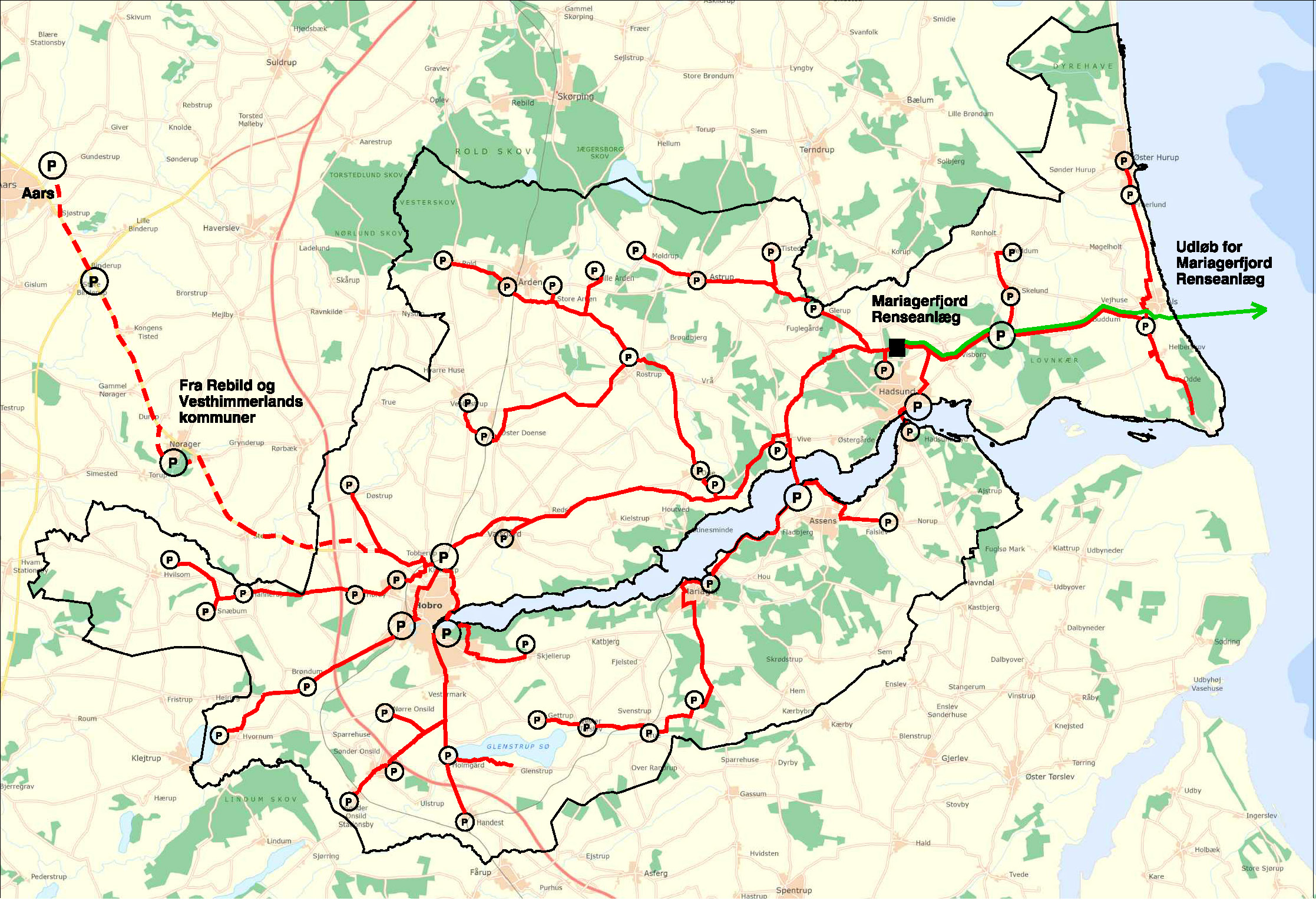 Placering af pumpestationer på ledningstráce Placering af pumpestationer på ledningstráce
