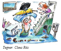 Tegning af en kælder der er oversvømmet af vand Tegning af en kælder der er oversvømmet af vand